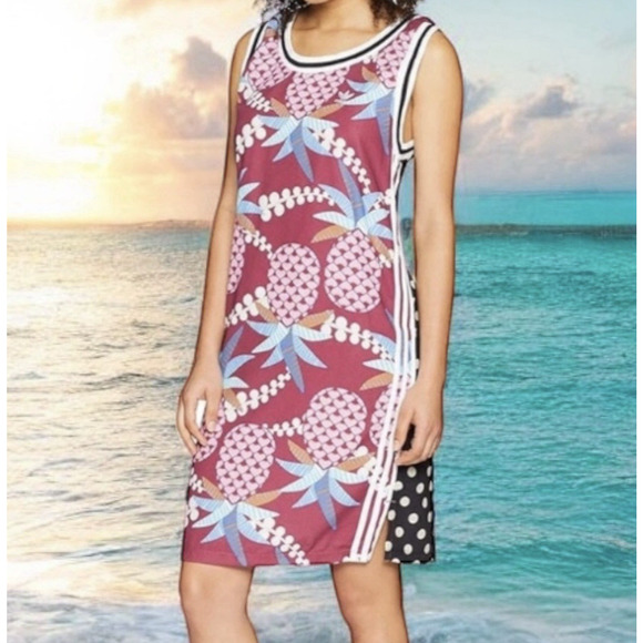 NWOT Adidas Originals X Farm Rio Pineapple Tank Dress Women’s Size XS Polkadots - Picture 1 of 13